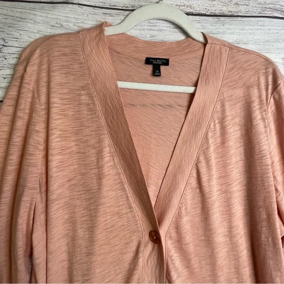 Talbots Peach Cardigan Size XL V-Neck Lightweight Cotton BOHO Grandpacore - Picture 2 of 12